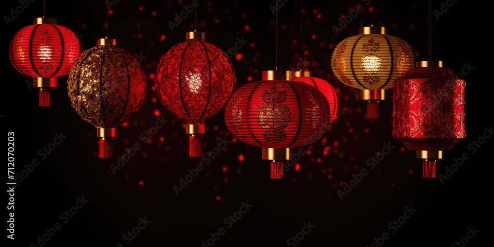 Red Chinese Lanterns. Chinese New Year lanterns on black background with copy space for text Red Chinese Lanterns. Chinese New Year lanterns on black background with copy space for text