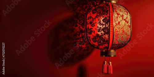 Chinese lanterns on a red background with space for your text © maxa0109