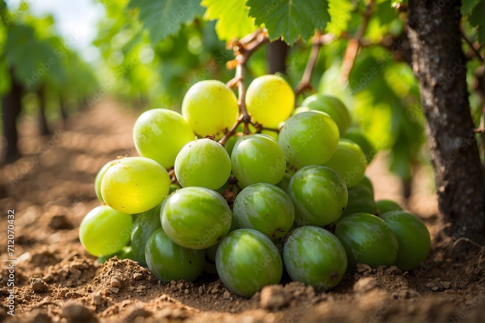 Green wine grapes on old vine, lush green leaves
Green wine grapes on old vine, lush green leaves