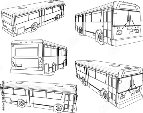 Vector sketch illustration of vintage classic city bus design