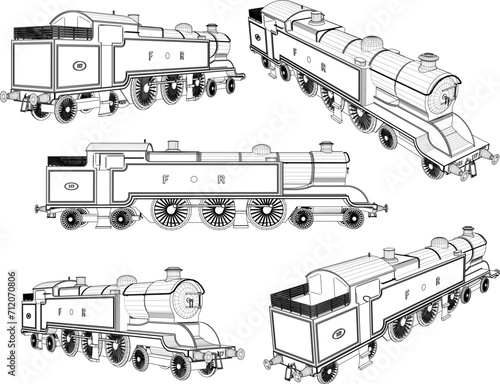 Vector sketch illustration of vintage classic old monorail train design