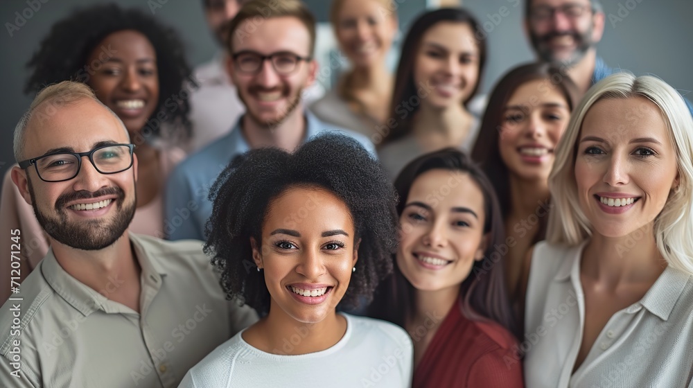 Happy smiling diversity group of people looking at camera