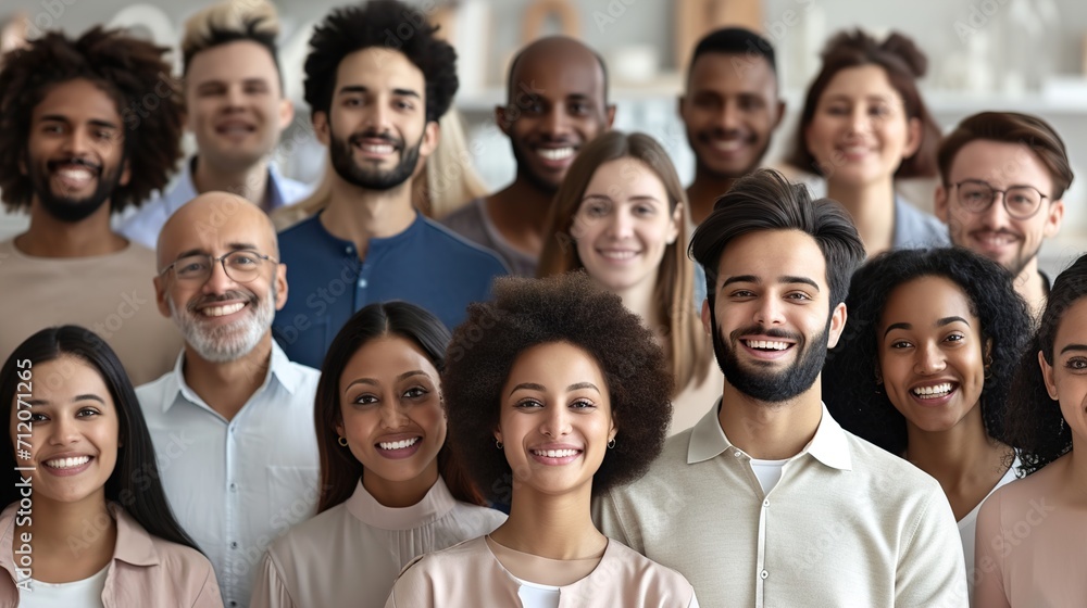 Happy smiling diversity group of people looking at camera