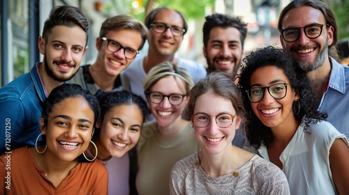 Happy smiling diversity group of people looking at camera