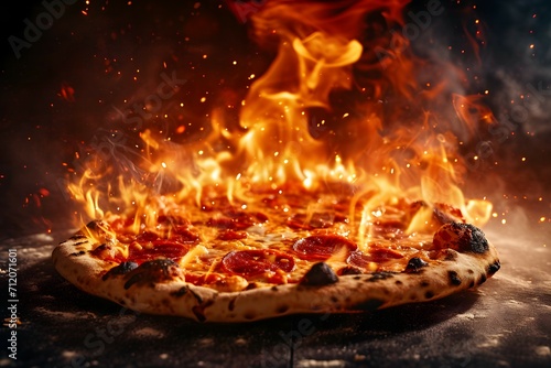 A Sizzling Pizza Amidst Roaring Flames Symbolizing An Explosion Of Super Spicy Flavors