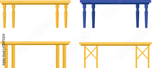 Set of different styles of wooden tables. Collection of simple vector tables for interior design illustration.