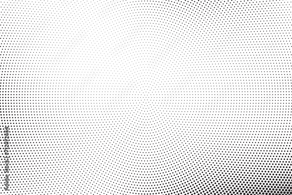 Radial halftone spotted gradient background. Dotted stains concentric texture with fading effect. Black and white circle shade wallpaper. Grunge rough vector. Monochrome geometric backdrop.  - obrazy, fototapety, plakaty 