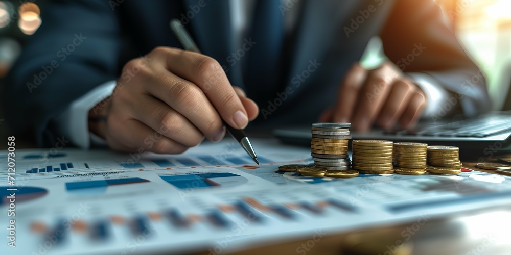 businessman hand working with calculator and stack of coin for finance and banking concept businessman hand working with calculator and stack of coin for finance and banking concept