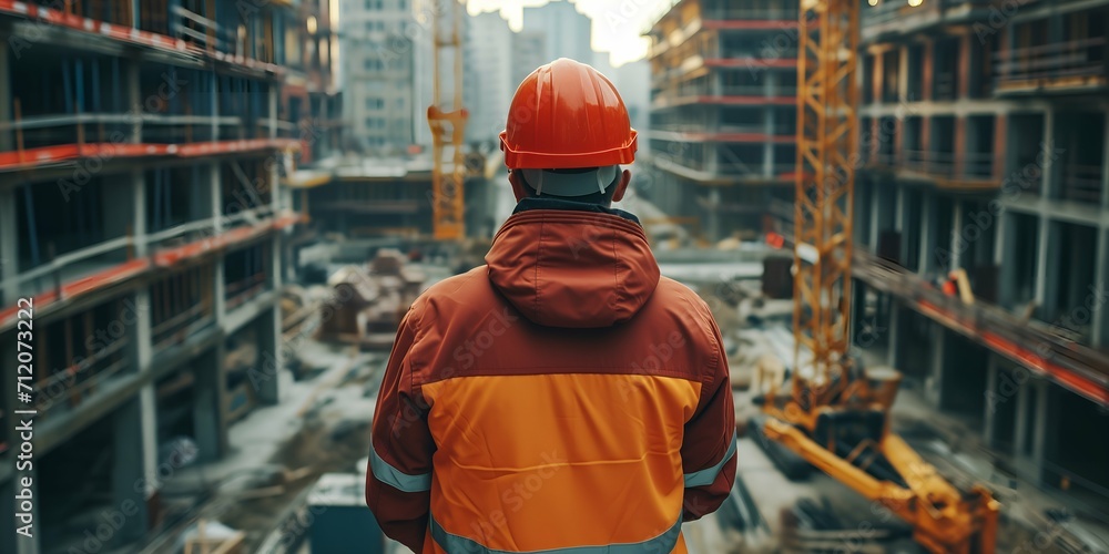 Engineer or architect at construction site with building under construction and sunset. Engineer or architect at construction site with building under construction and sunset.
