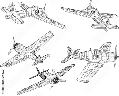 Vector sketch illustration of war fighter aircraft design in the air 