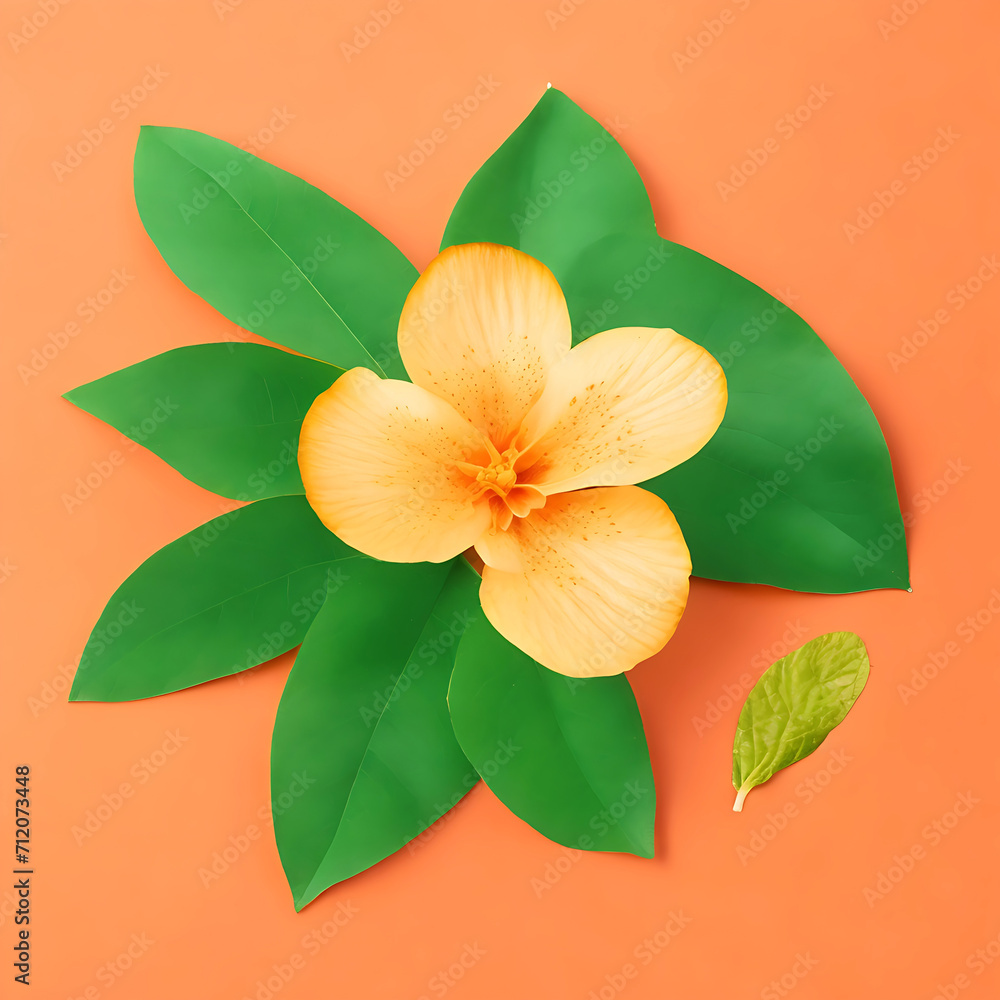 Orange flower with leaf on pastel background. AI Generated Orange flower with leaf on pastel background. AI Generated
