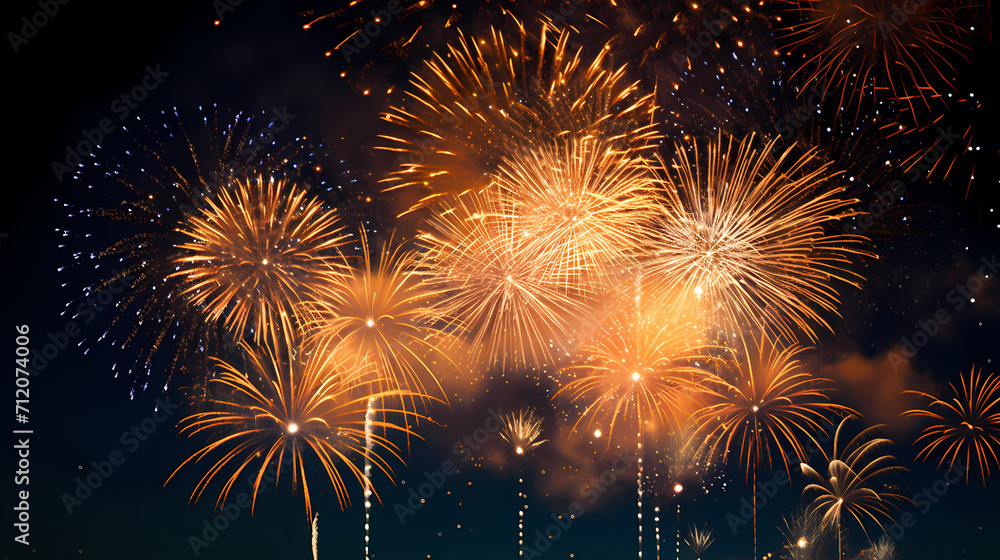 Fototapeta premium Happy New Year, burning fireworks with bokeh light background