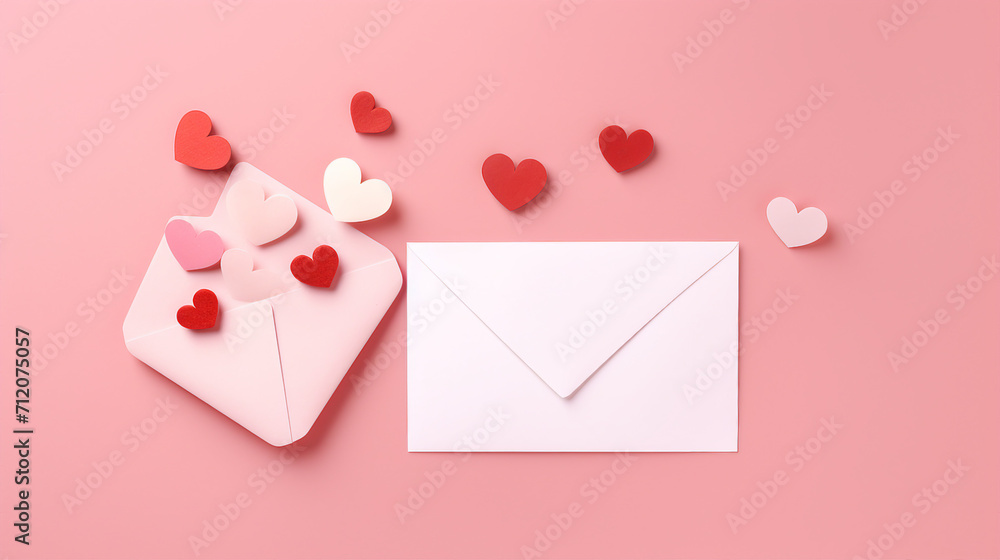 Romantic Valentine's Day Love Letter Concept with Pink Background and Blank Paper Envelope Mockup for Special Occasion Celebrations and Greetings