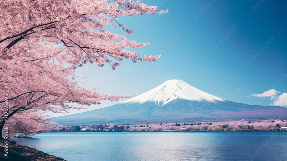 満開の桜と富士山
