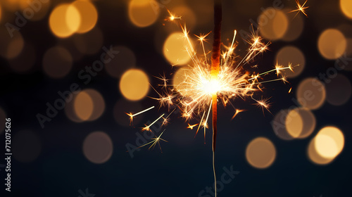 Happy New Year, burning fireworks with bokeh light background