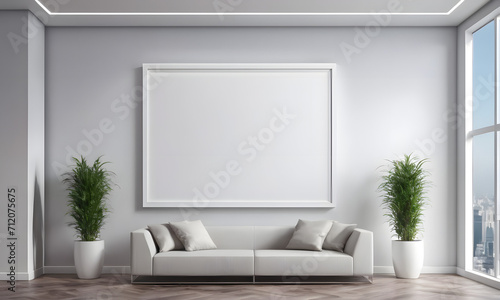 branding white blank frame mockup with modern business offices reception background