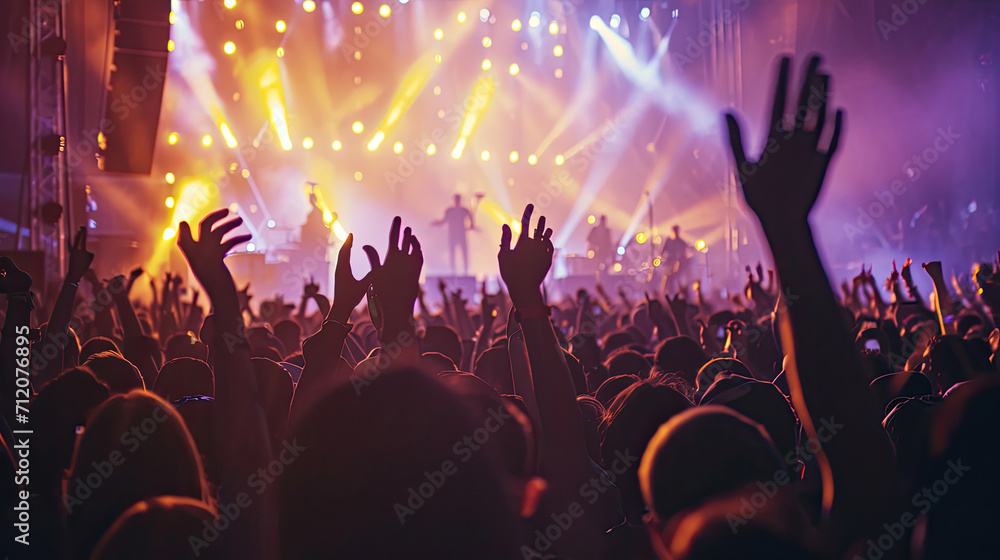 Crowd with raised hands at concert - summer music festival