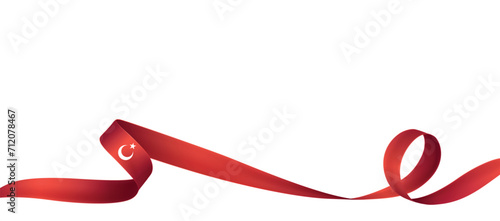Turkish flag ribbon. Curly ribbon on white background. Vector illustration.
