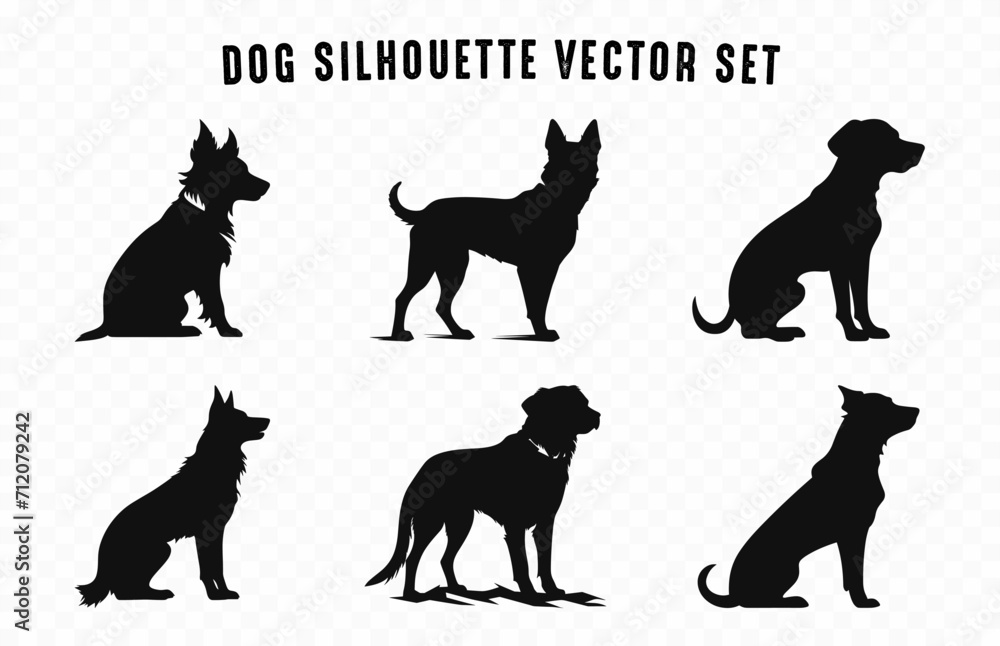 Dog Silhouettes Black vector Set, Silhouette of Dogs Collection