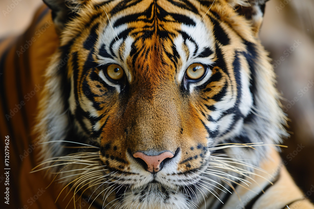 close-up tiger's beauty and distinctive features  captivating eyes
