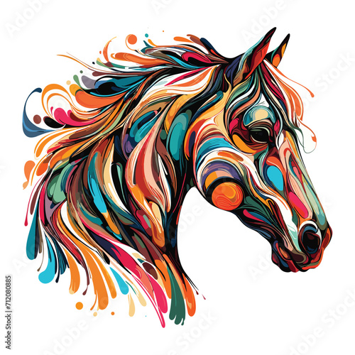 Abstract horse head multicolored paints colored drawing vector illustration 