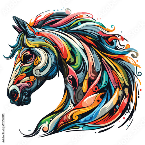 Abstract horse head multicolored paints colored drawing vector illustration 
