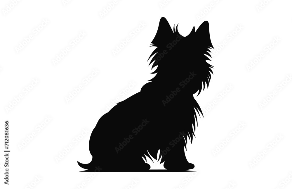 A Yorkshire Terrier Dog black Silhouette vector isolated on a white background