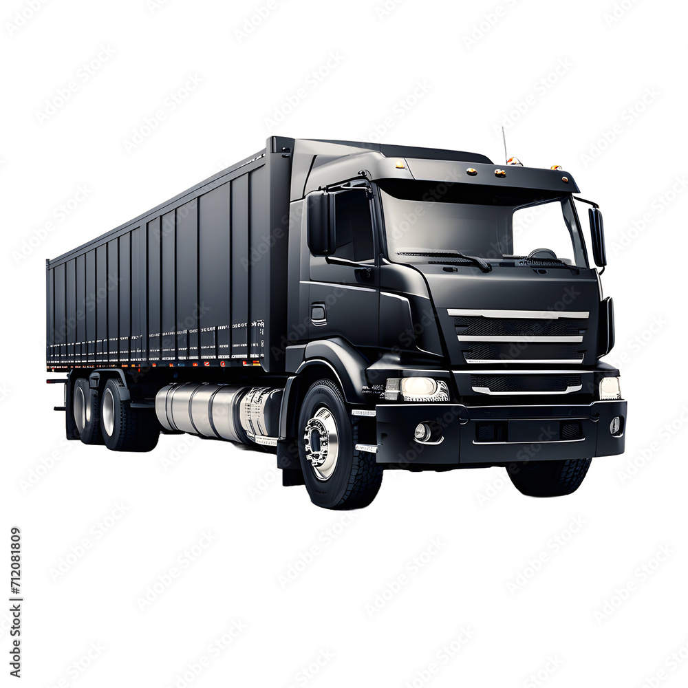 Black cargo truck transportation on a white transparent background,generative AI