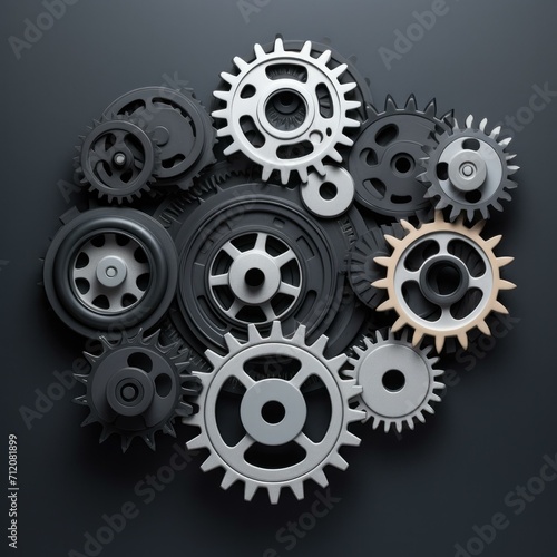 A group of gears on a black background. Generative AI.