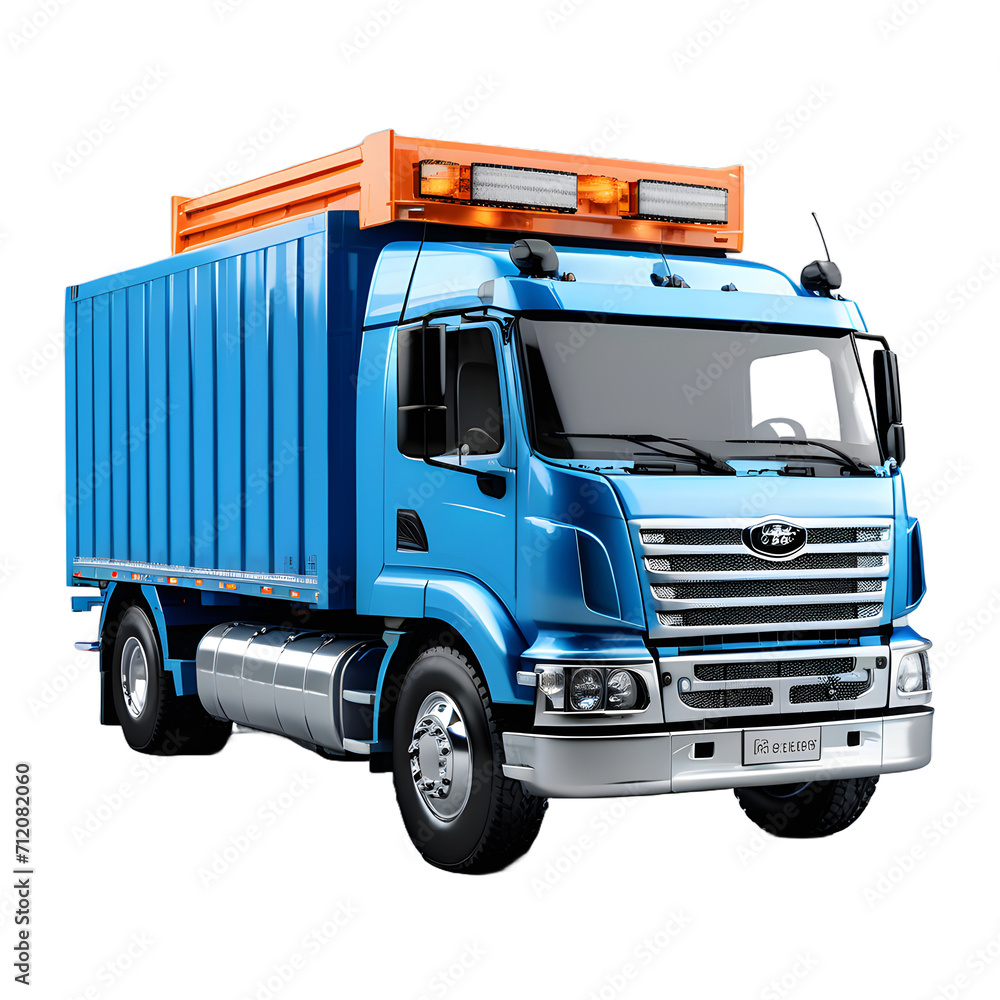 Blue cargo truck transportation on a white transparent background,generative AI