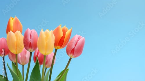 カラフルなチューリップのフレーム、余白・コピースペースのある背景