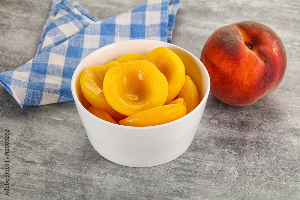 Ripe sweet and juicy canned peach Ripe sweet and juicy canned peach
