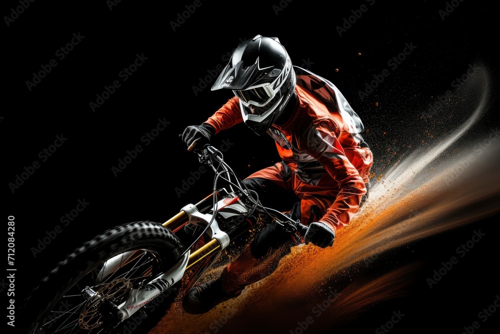 Motocross Racer in Action on Black Background