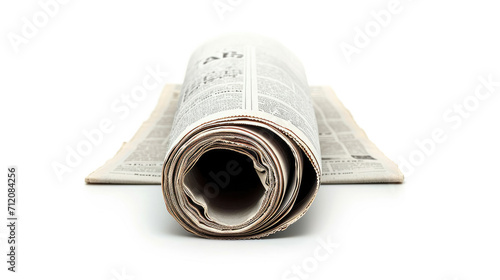 Rolled Business Newspaper with the headline News isolated on white background, Daily Newspaper mock-up concept