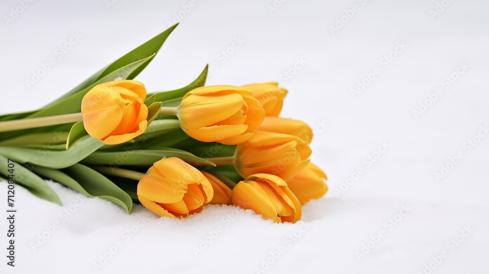 Celebrating International Women's Day with Yellow Tulips in the Snow – Festive Background for Mother's Day, Birthday, and Saint Valentine, March 8 Celebrating International Women's Day with Yellow Tulips in the Snow – Festive Background for Mother's Day, Birthday, and Saint Valentine, March 8