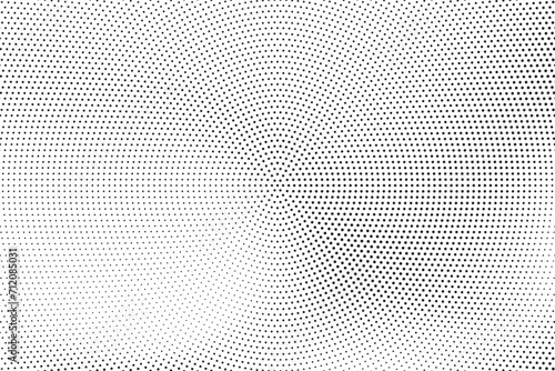 Radial halftone vector background. Monochrome halftone pattern. Pop Art comic gradient black white texture. Design for presentation banner, poster, flyer, business card.