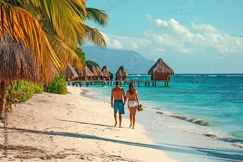 Tropical beach paradise with blue sea and beautiful summer landscape perfect travel sunny sand coast and ocean island resort for relaxation and happiness in nature horizontal showcasing tourism