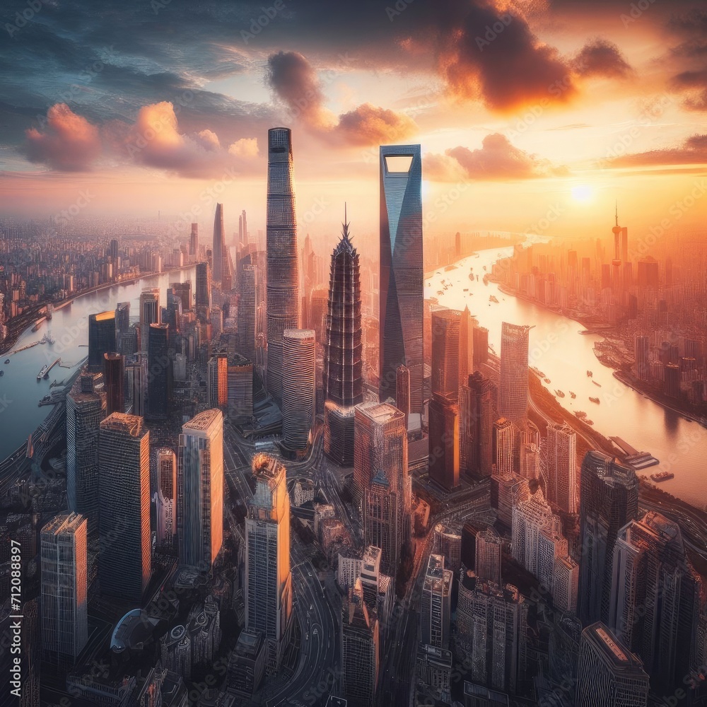 Sunset Blaze over Modern Metropolis