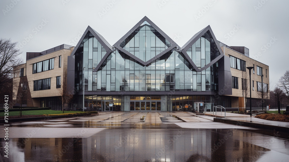 A modern geometric university building architecture in Cambridge