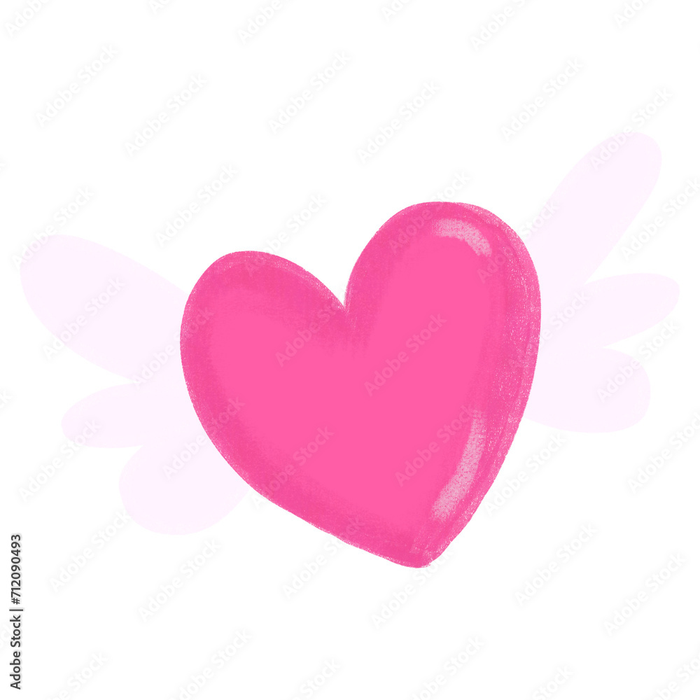 Illustration of a pink heart with Cupid wings