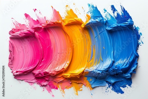 thick pastel brush strokes in different colours on a white background photo