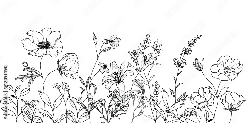minimal line flower and botanical graphic sketch drawing, trendy tiny tattoo design, floral elements vector illustration minimal line flower and botanical graphic sketch drawing, trendy tiny tattoo design, floral elements vector illustration