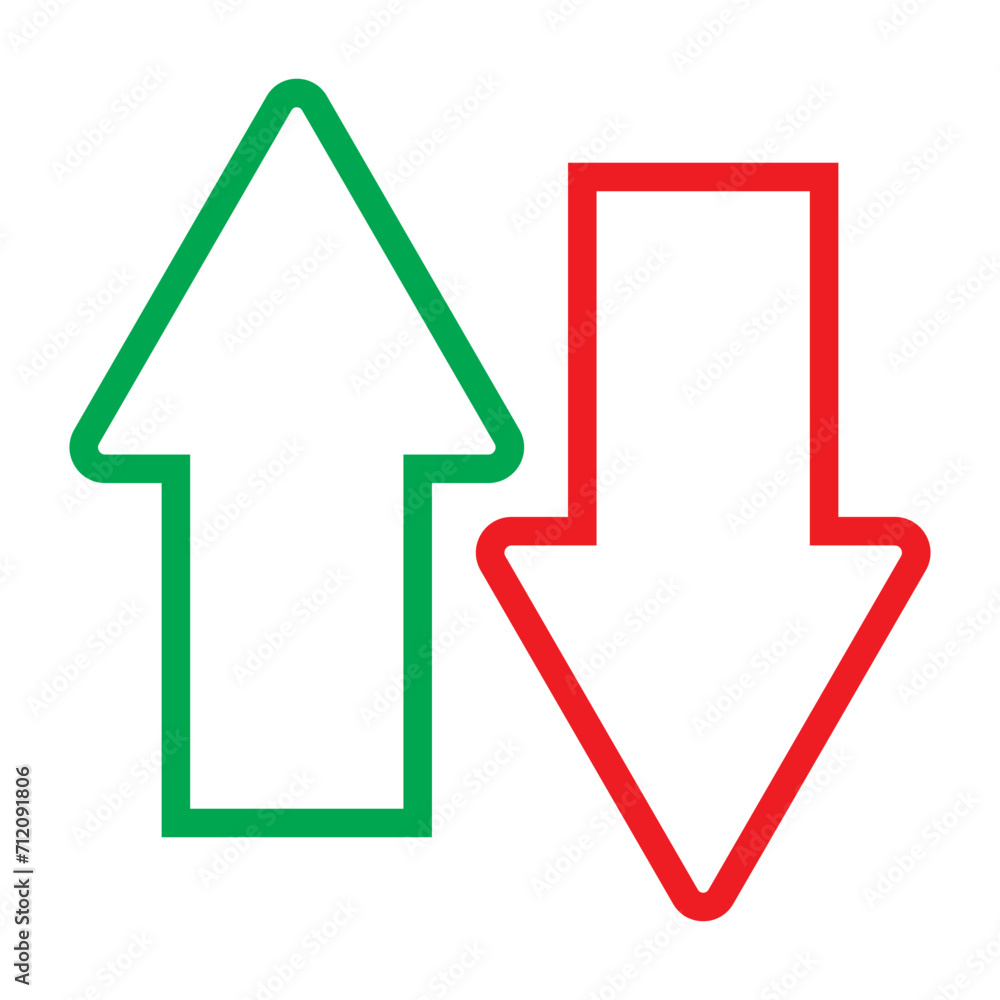 Simple up and down arrows. Upward, downward arrows in green and red. Used in various webs ,templeates etc. Isolated in white background in eps 10. Simple up and down arrows. Upward, downward arrows in green and red. Used in various webs ,templeates etc. Isolated in white background in eps 10.