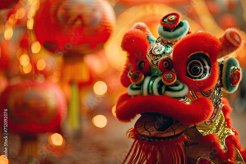 Festive Dragon Delight: Cute Dragon in Chinese New Year Celebration, Year of the Dragon, Lunar New Year Joy, Traditional Lion Dance, Festive Cultural Celebration 