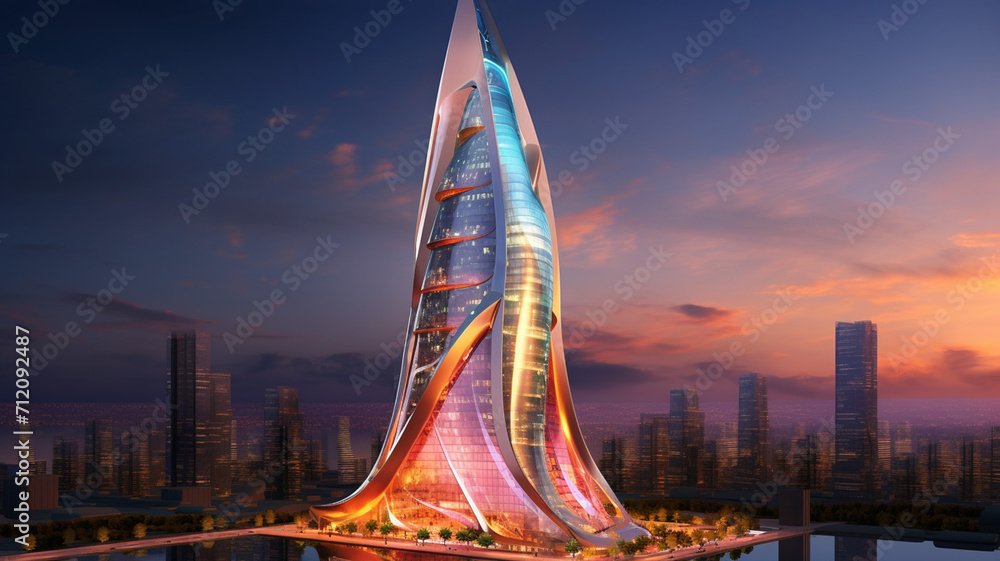 Fototapeta premium Aeon Spire A towering ultramodern skyscraper with a beautiful sky
