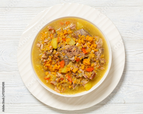 split pea and lentil soup with pork on bones