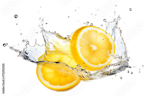 water splash with lemon slice isolated on white background