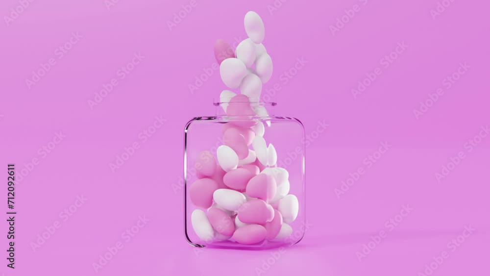 Falling soft heart into glass bottle on pink background, for valentine day, festival or wedding celebration, 3D rendering. Falling soft heart into glass bottle on pink background, for valentine day, festival or wedding celebration, 3D rendering.
