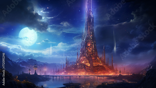 Aurora Spire A spiraling tower in the heart of a bunch illustrations