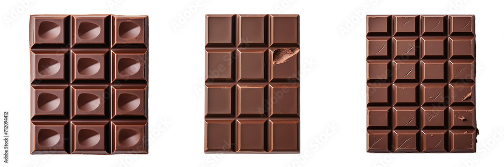 Set of chocolate bar top view isolated on a transparent background Set of chocolate bar top view isolated on a transparent background